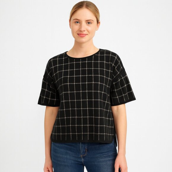 Sanctuary Black White Stripe Squares Short Sleeve Top Tee T-Shirt Blouse Small - Picture 1 of 5